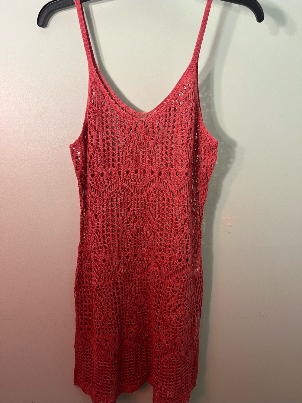 Crochet Slip Dress Bathing , Suit Cover up,- Coral Pink - Picture 2 of 4